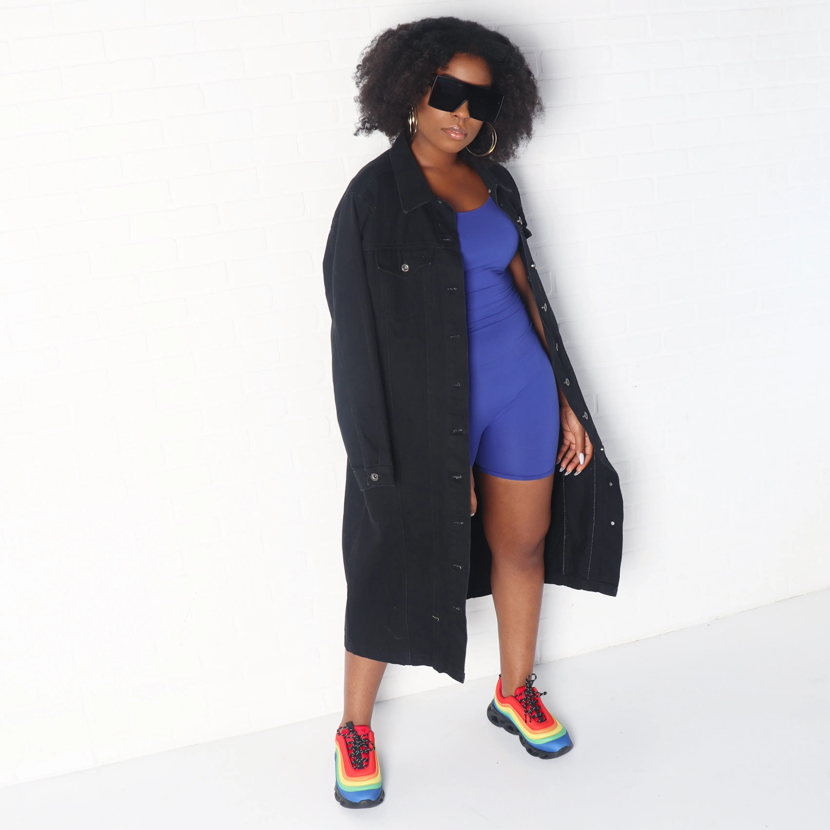 RIRI Long Denim Jacket in Black