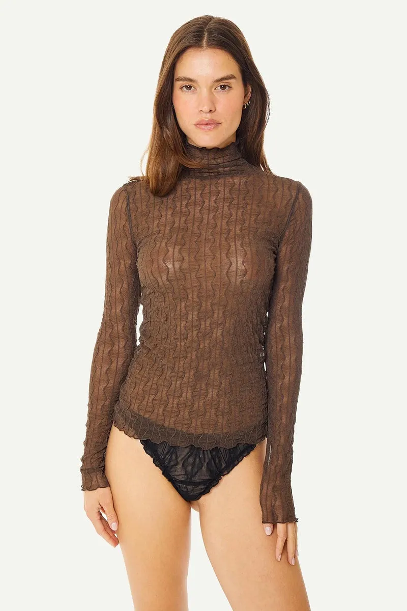 Ross Mock Neck Top Brown