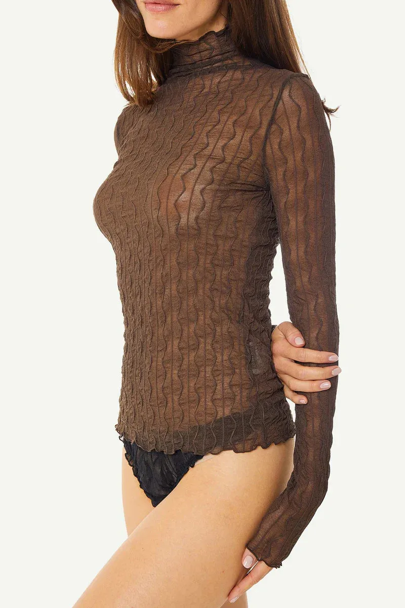 Ross Mock Neck Top Brown