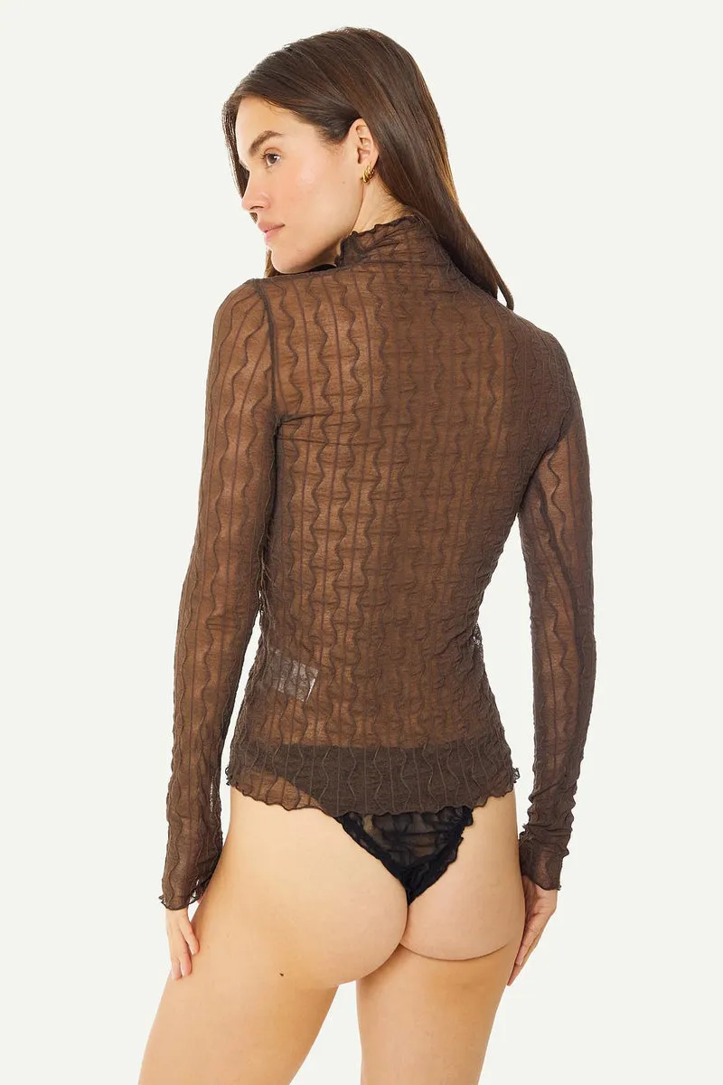 Ross Mock Neck Top Brown