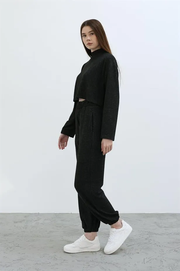 RYN Elastic Knit Pants - Black - White Plains