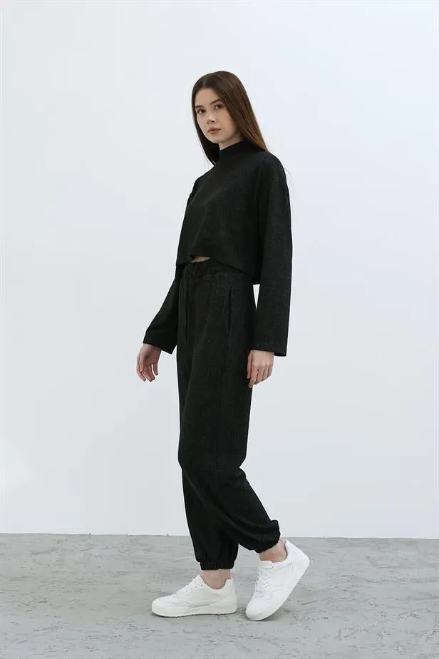 RYN Elastic Knit Pants - Black - White Plains