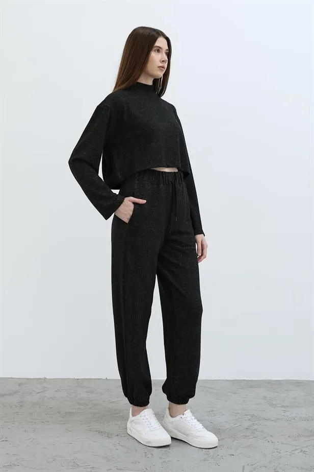 RYN Elastic Knit Pants - Black - White Plains