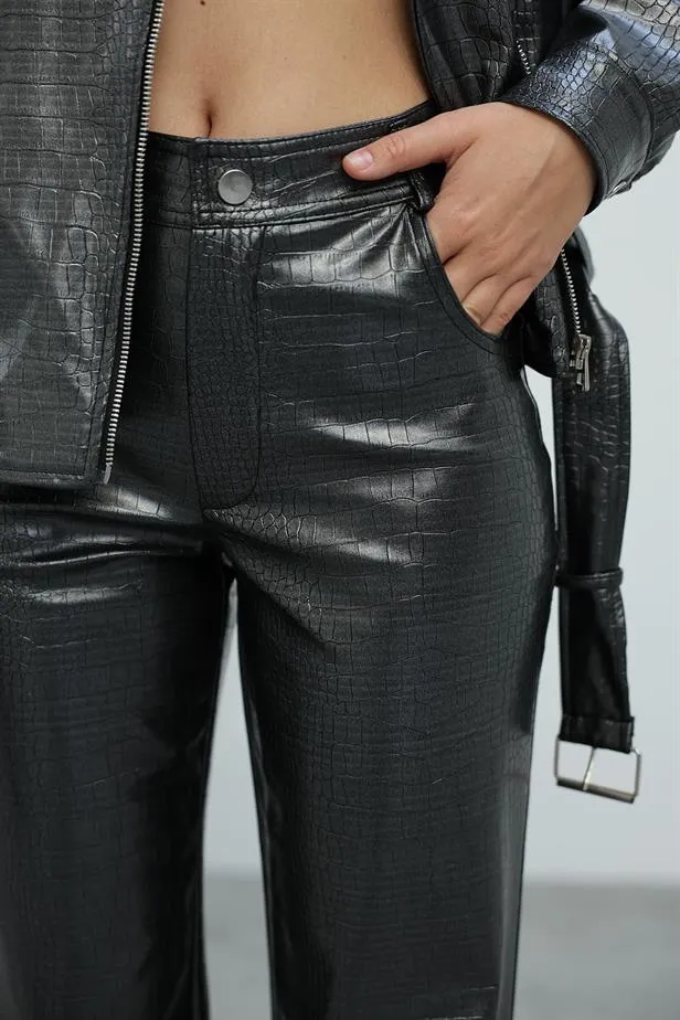 RYN Patterned Shiny Leather Pants - Black - Nettetal