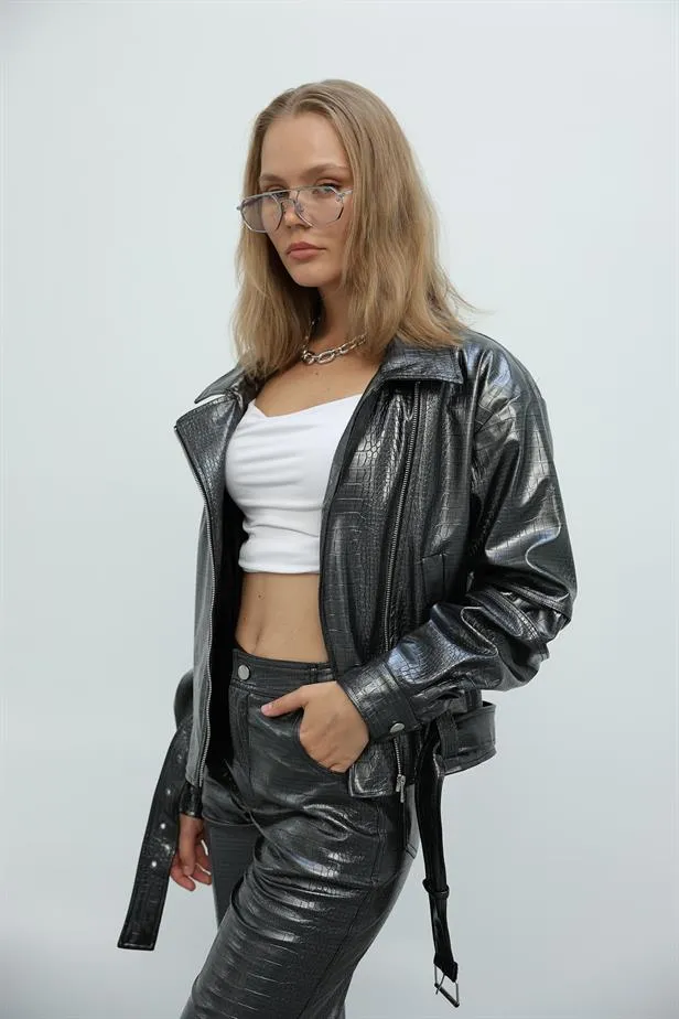 RYN Patterned Shiny Leather Pants - Black - Nettetal