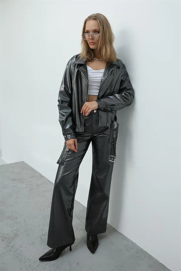 RYN Patterned Shiny Leather Pants - Black - Nettetal