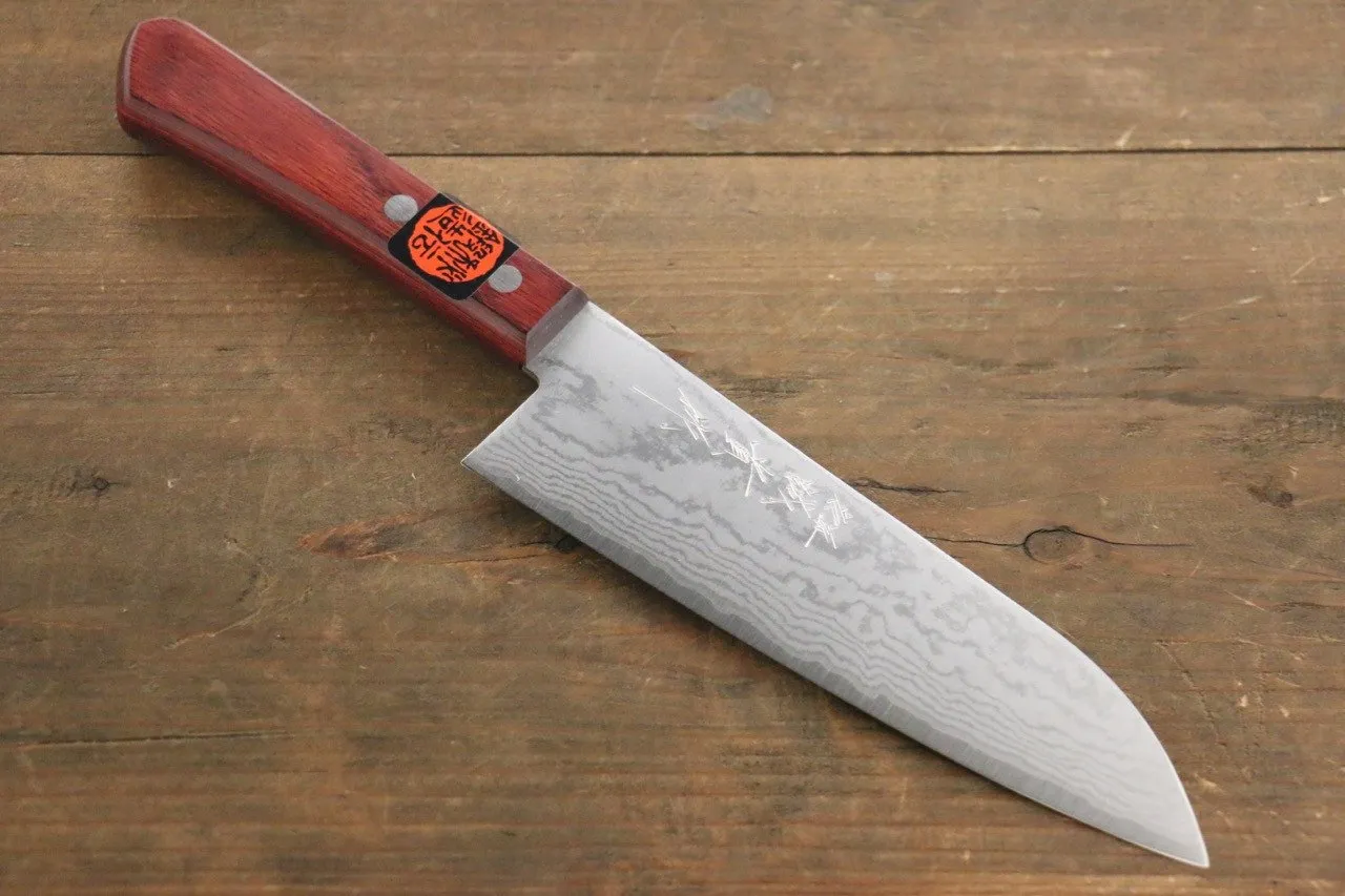 Shigeki Tanaka VG10 17 Layer Damascus Santoku  165mm Red Pakka wood Handle