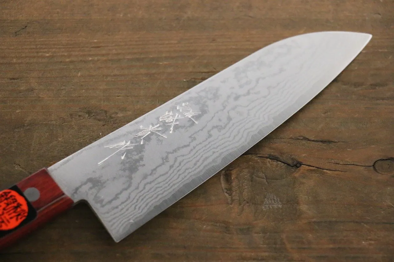 Shigeki Tanaka VG10 17 Layer Damascus Santoku  165mm Red Pakka wood Handle