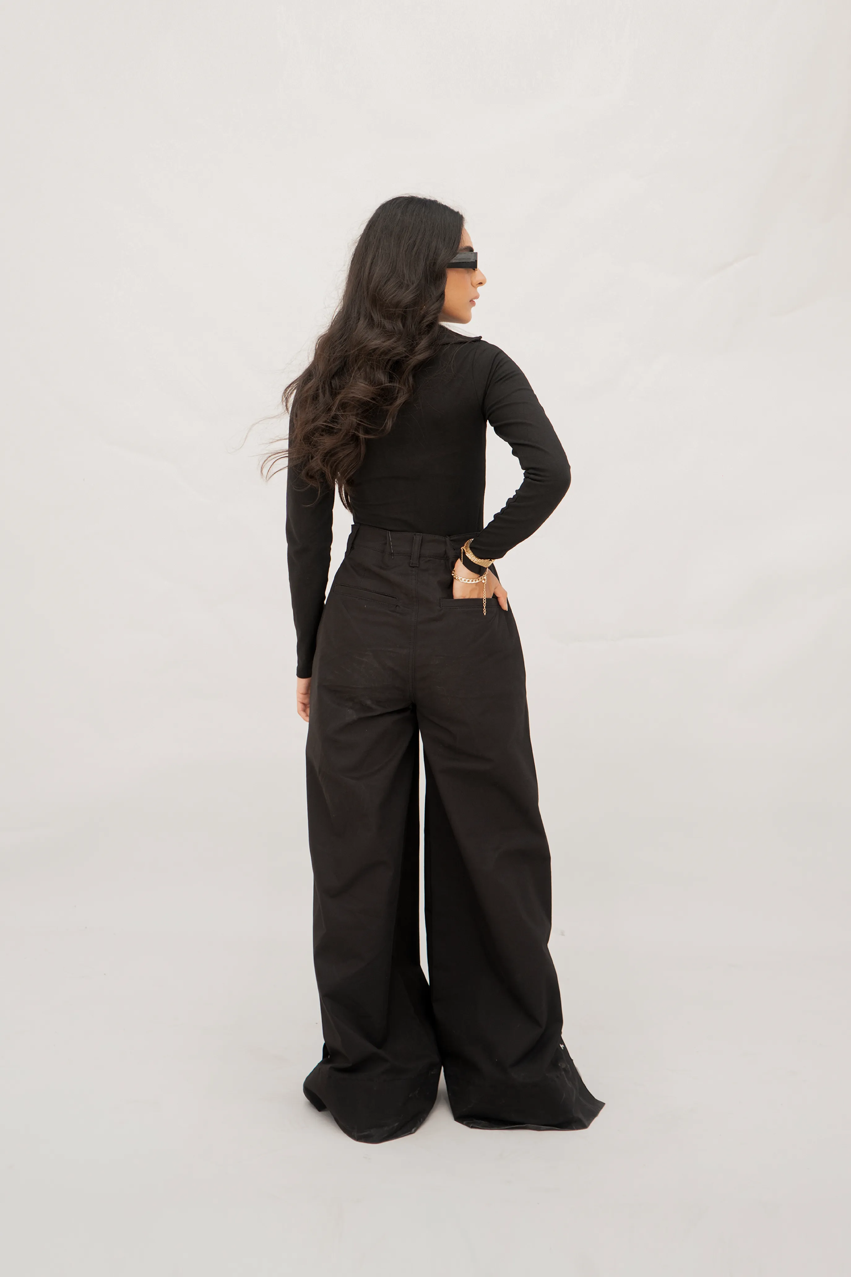 Side Snap Wide Leg Black