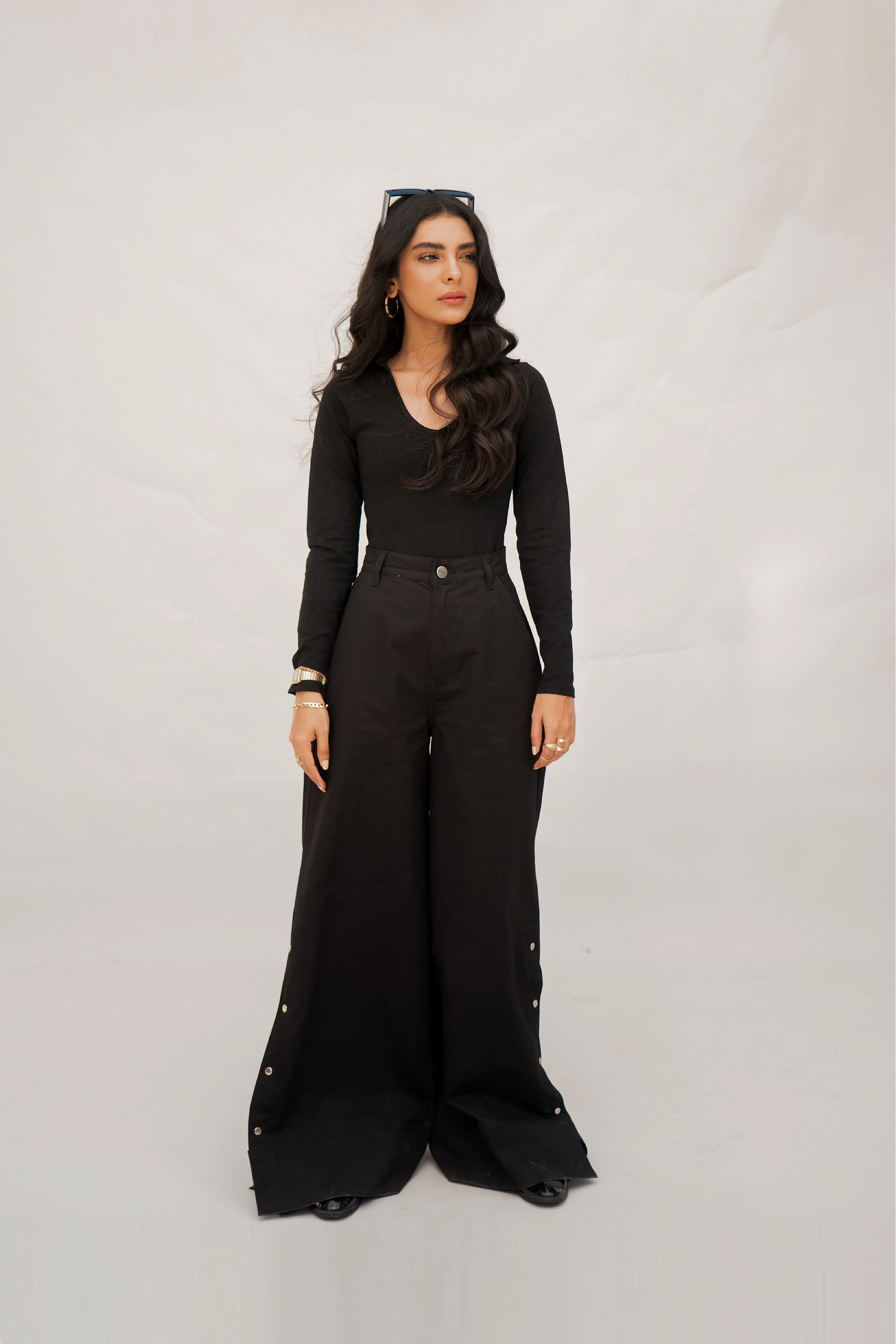 Side Snap Wide Leg Black