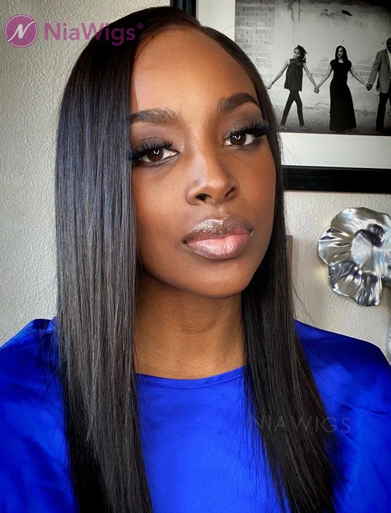 Silky Straight Human Hair Skin Base Lace Front Wigs