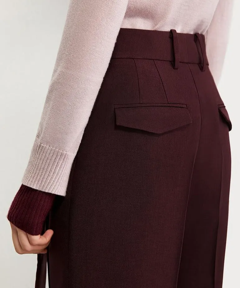 Solid High Waist Straight Trousers