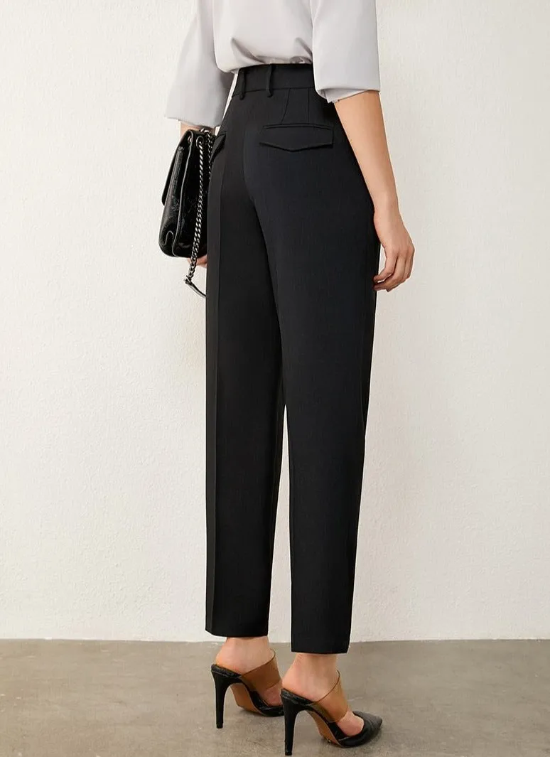 Solid High Waist Straight Trousers