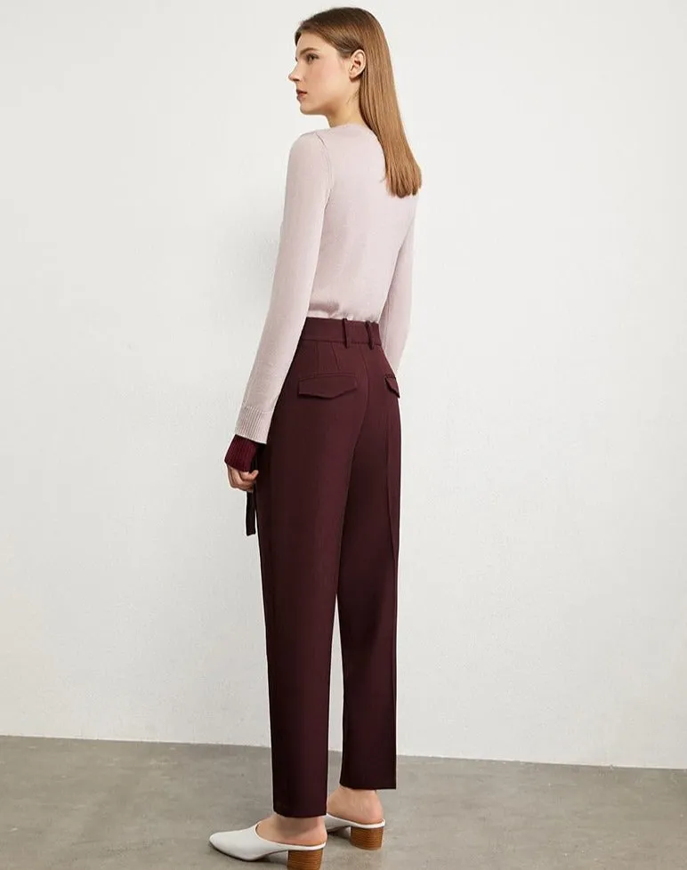 Solid High Waist Straight Trousers