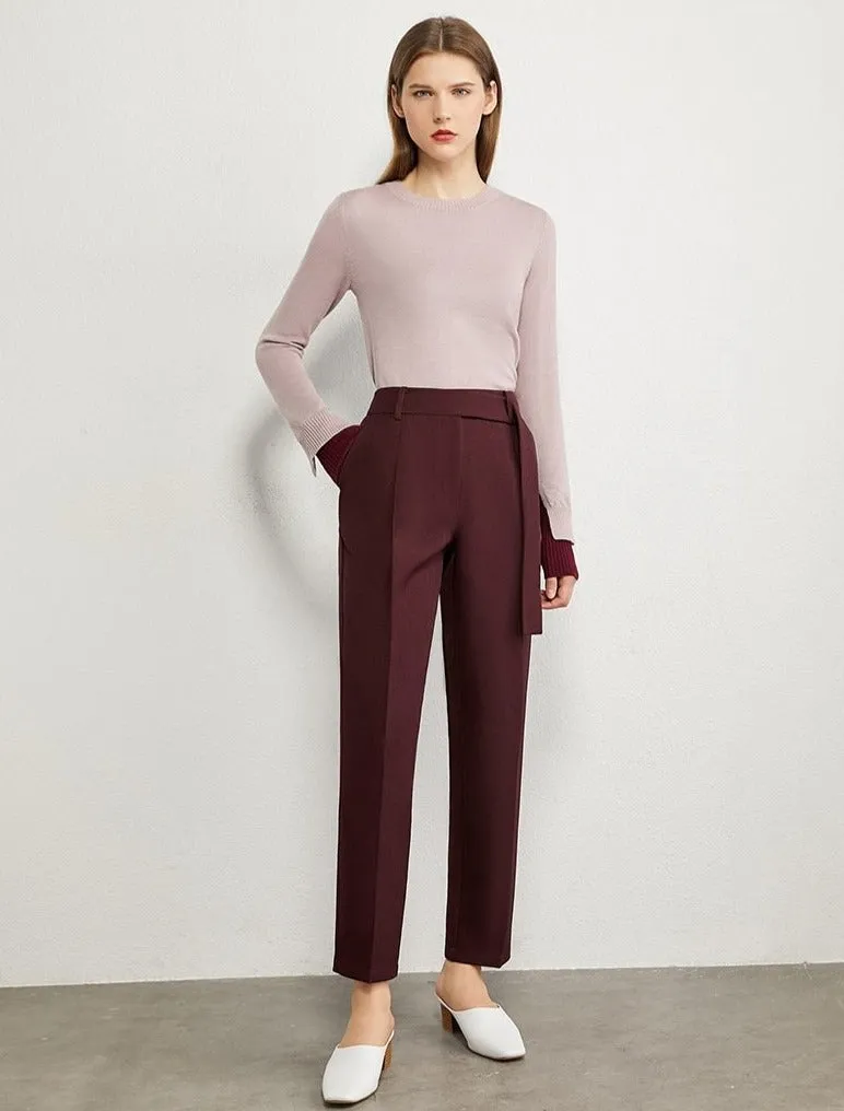 Solid High Waist Straight Trousers