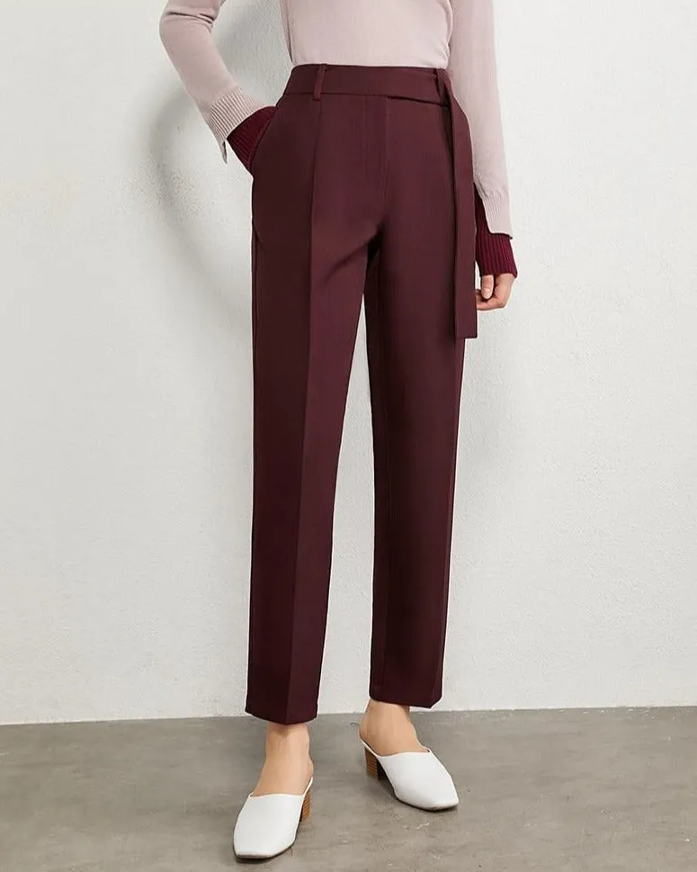 Solid High Waist Straight Trousers