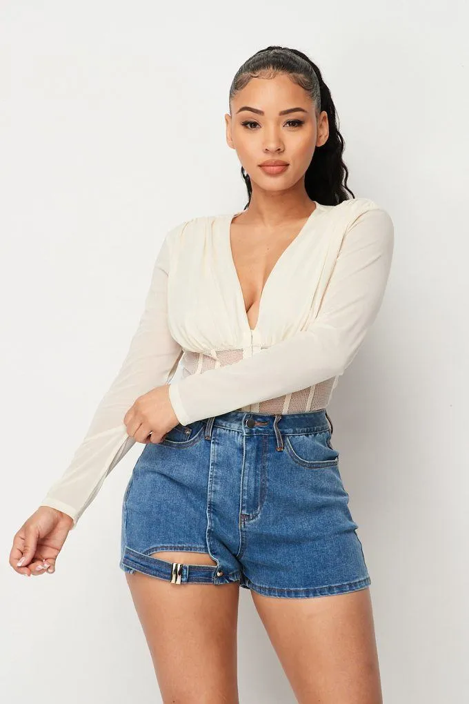 Spring Romance Fishnet & Mesh Deep V Bodysuit