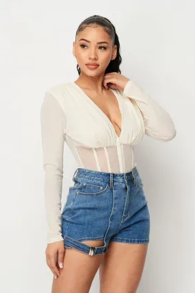 Spring Romance Fishnet & Mesh Deep V Bodysuit