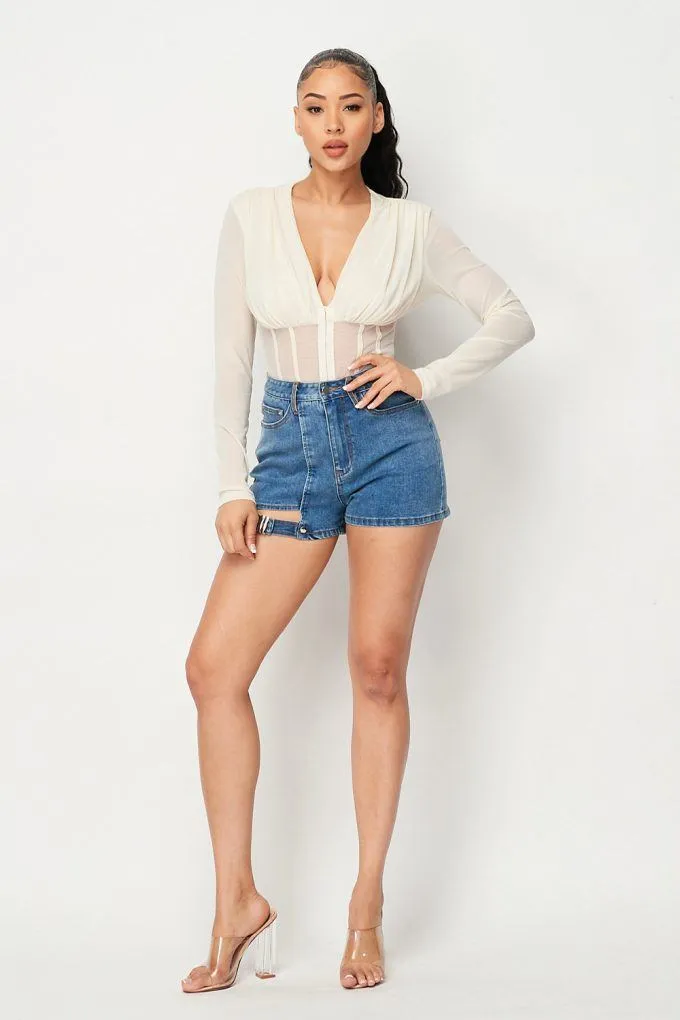 Spring Romance Fishnet & Mesh Deep V Bodysuit