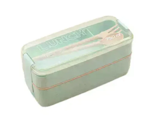 Square Double 2-layer Wheat Straw Fiber Plastic Lunch Box for Kindergartens Preschool  Lunch Box for Kids