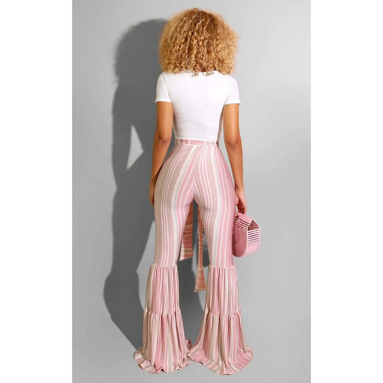 STRIPED PINK FLARE PANTS HIGH WAIST