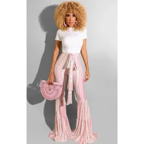 STRIPED PINK FLARE PANTS HIGH WAIST