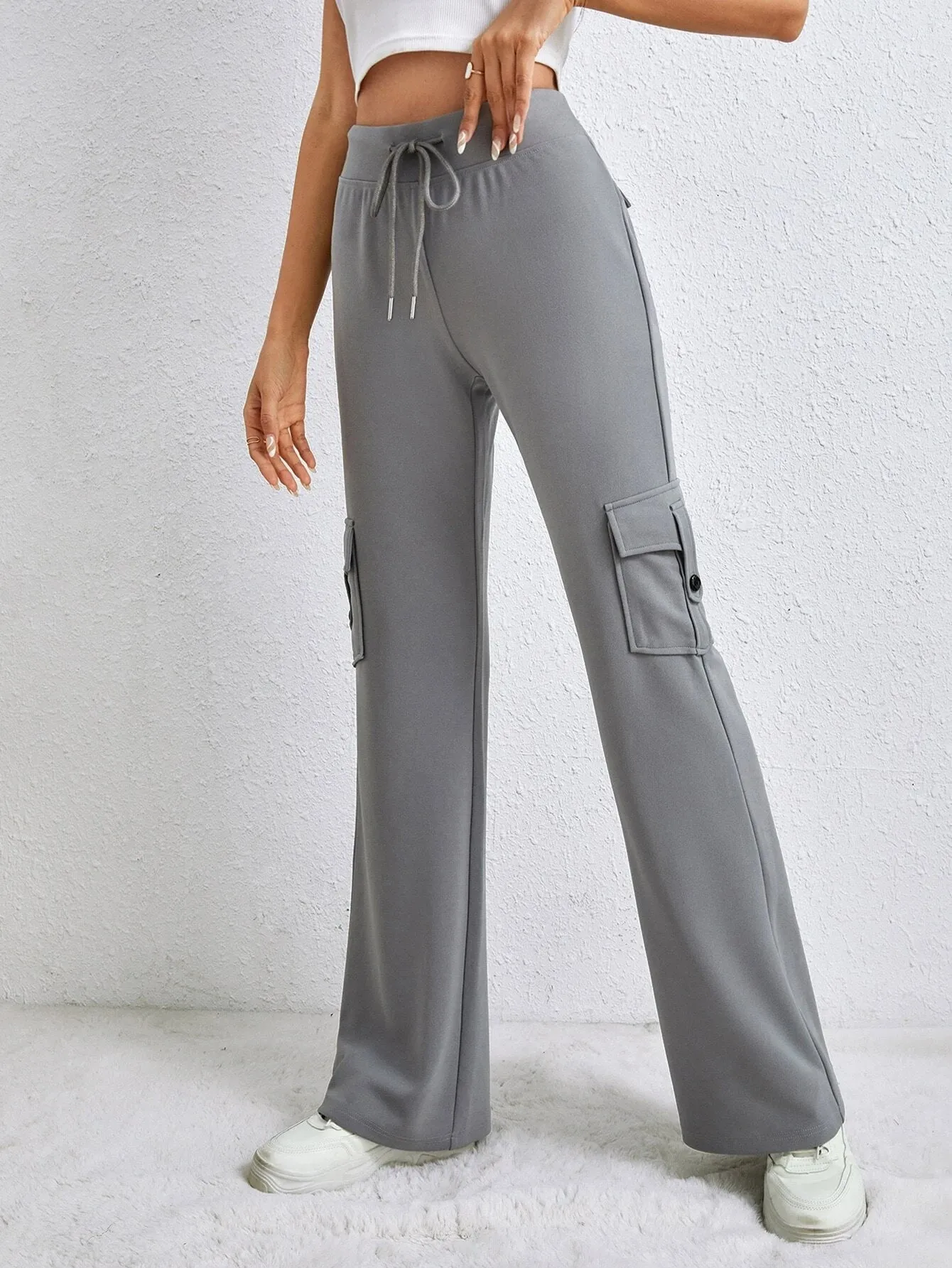 Tall Flap Pocket Side Drawstring Waist Cargo Pants