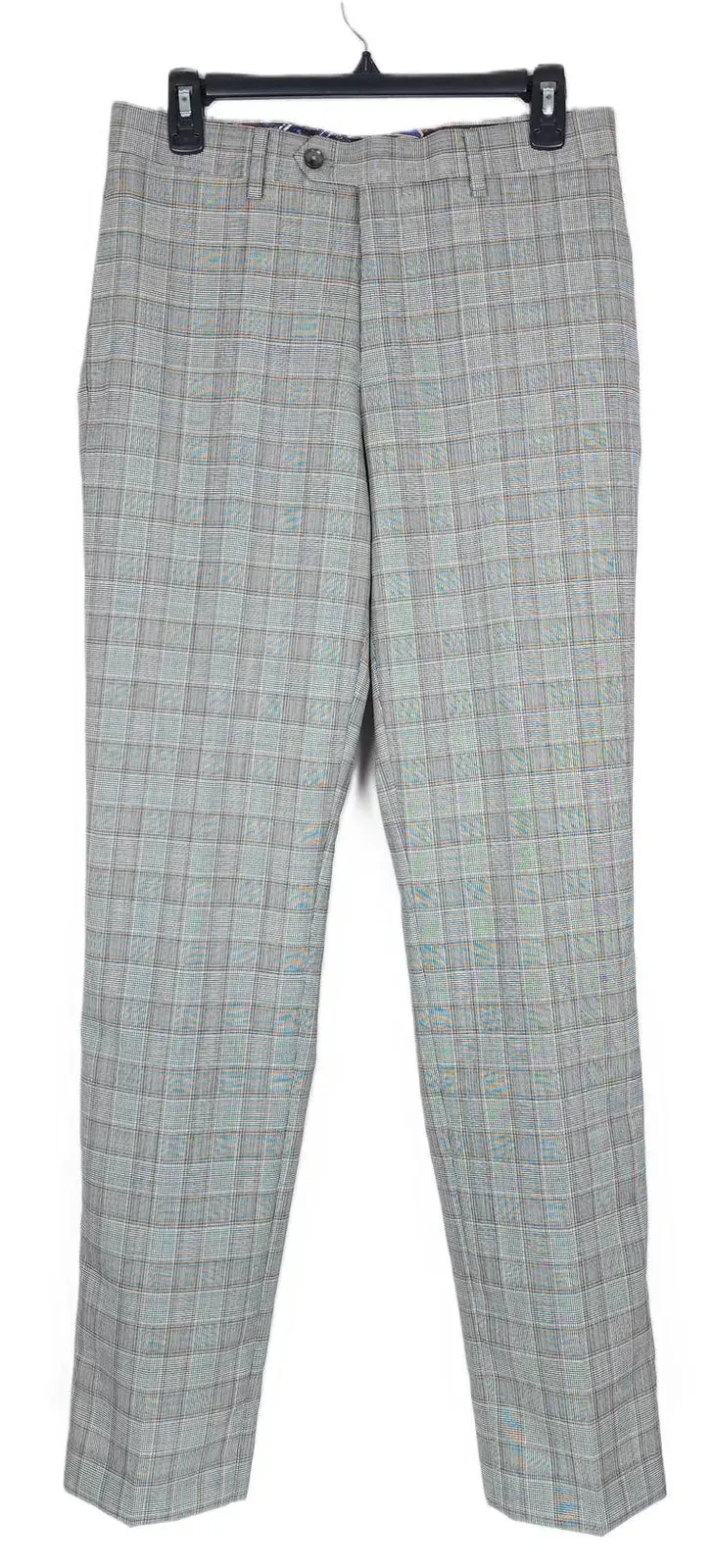 Tallia Mens Slim Fit Plaid Wool Suit Dress Pants Grey Brown 32 x 32