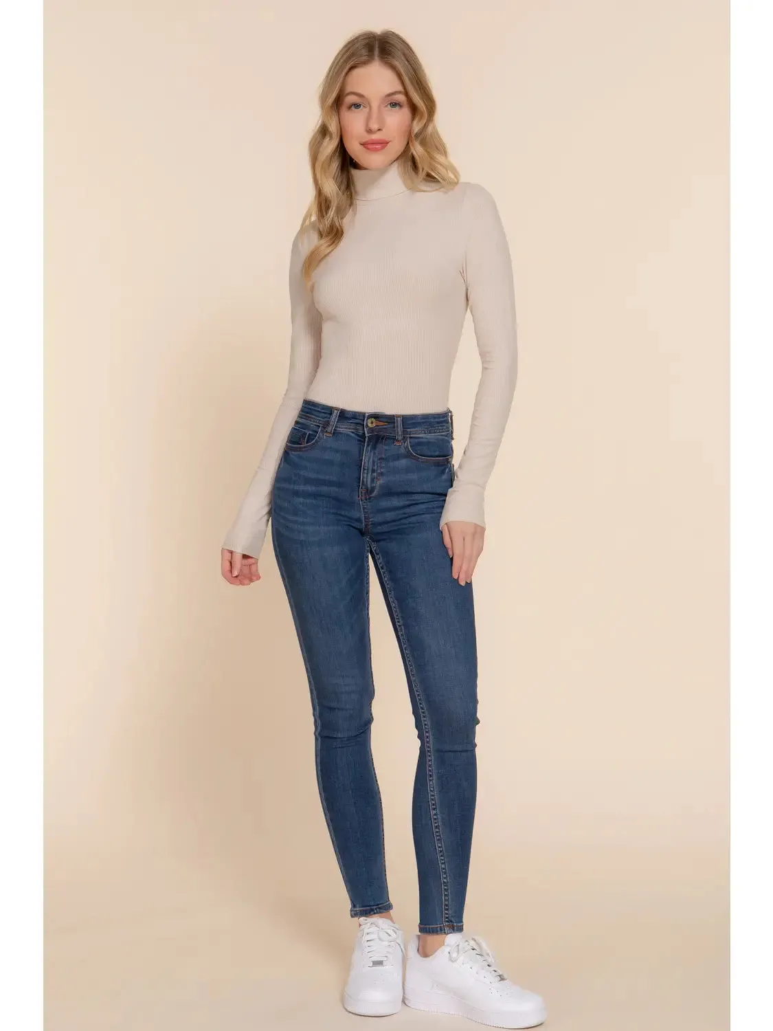 Taupe Long Sleeve Turtle Neck Rayon Rib Bodysuit