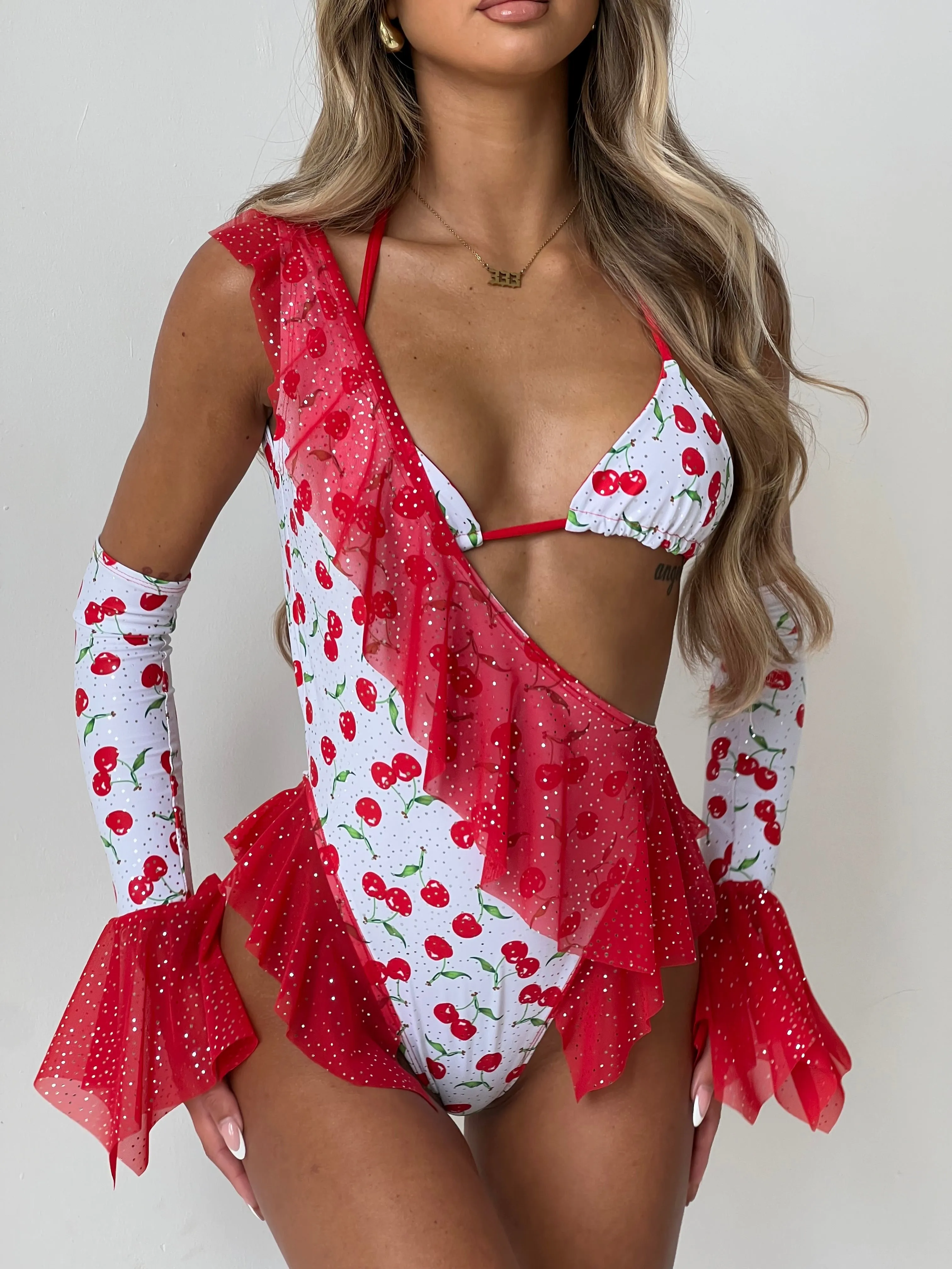 Twinkle Cherry Frill Bodysuit Set (Optional Matching Sleeves)