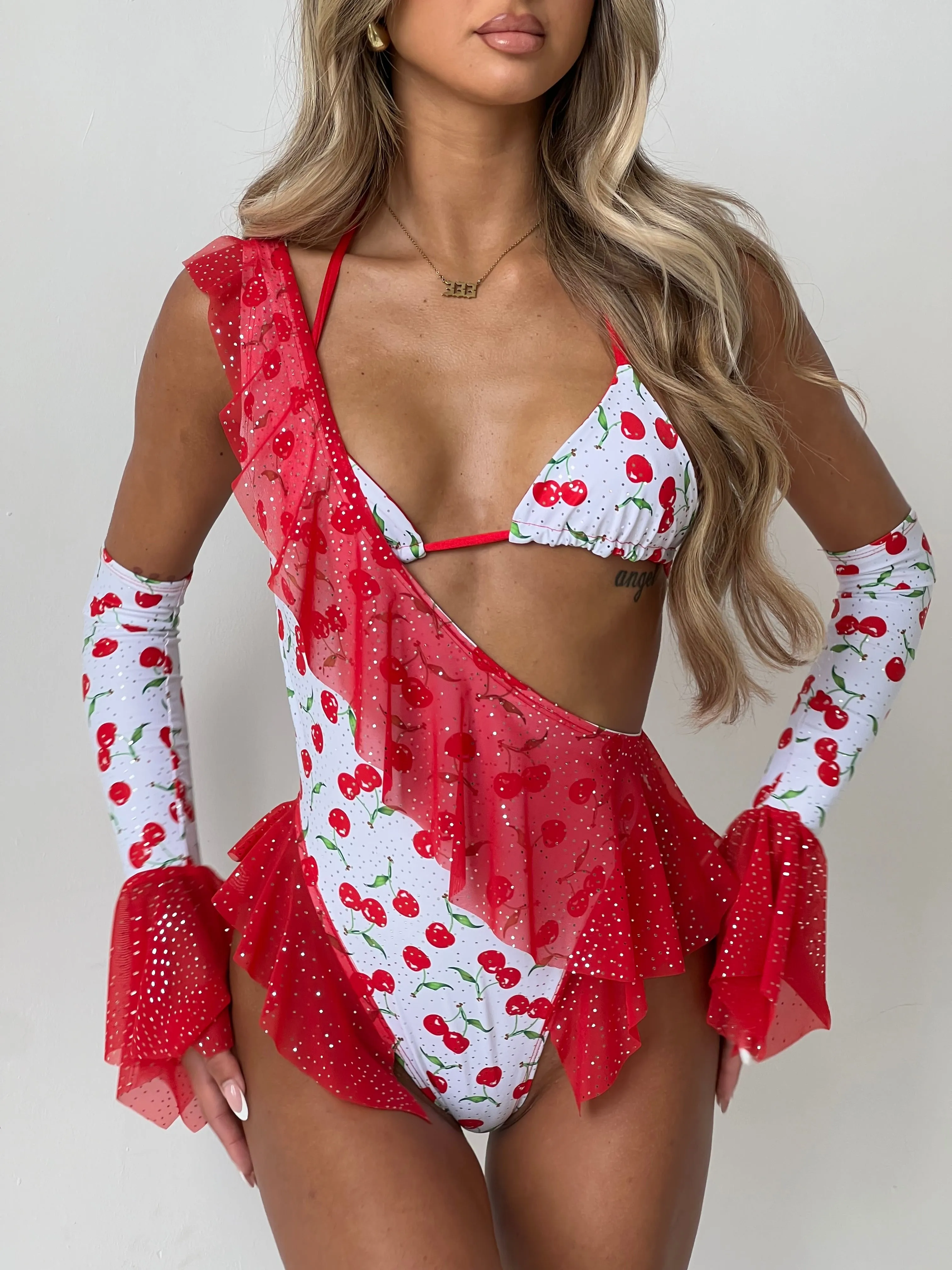 Twinkle Cherry Frill Bodysuit Set (Optional Matching Sleeves)