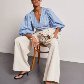 VIVERE Remi V Neck Gathered Cuff Shirt
