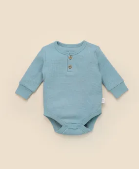 Waffle Long Sleeve Baby Bodysuit - Dusk Blue