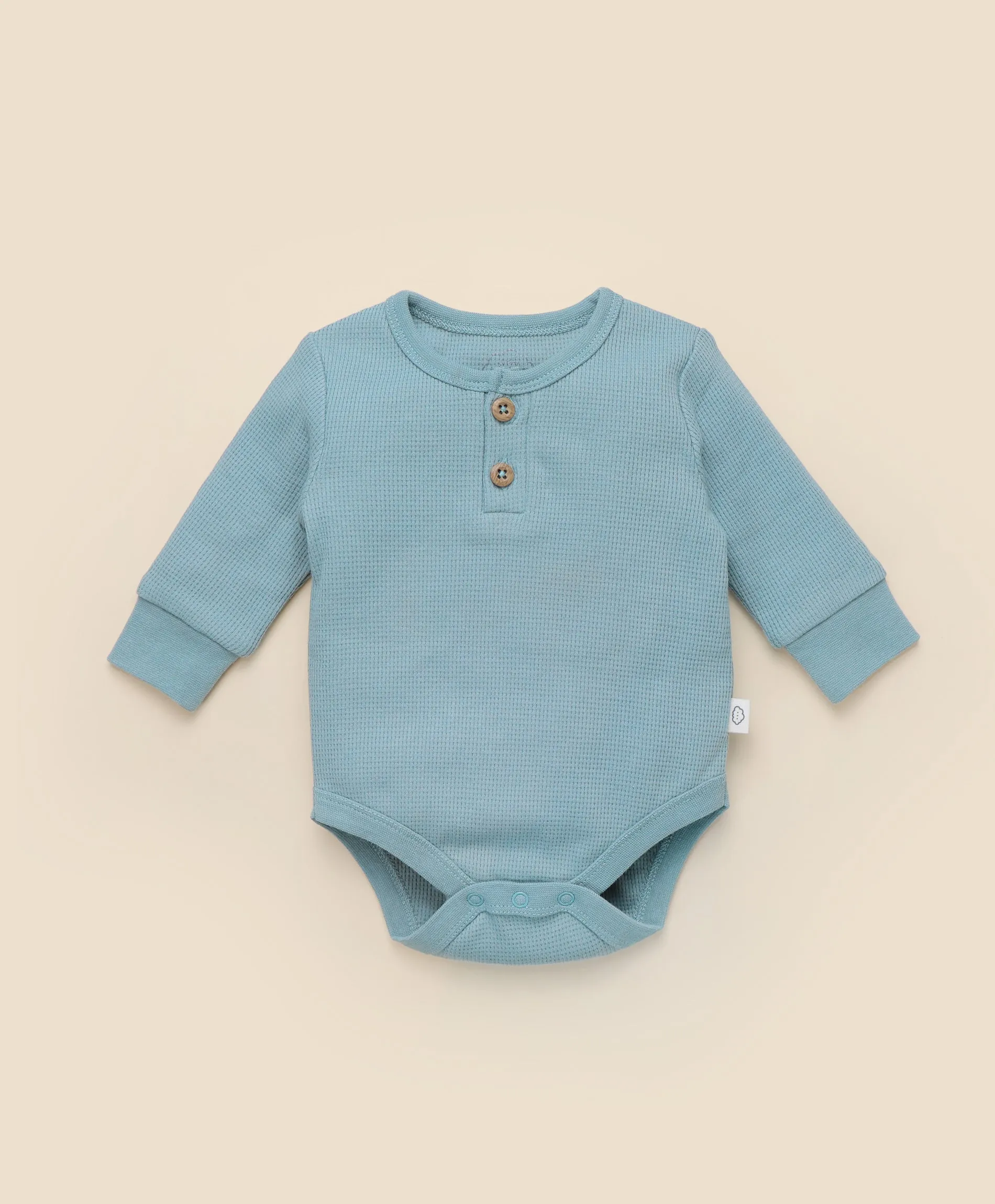 Waffle Long Sleeve Baby Bodysuit - Dusk Blue