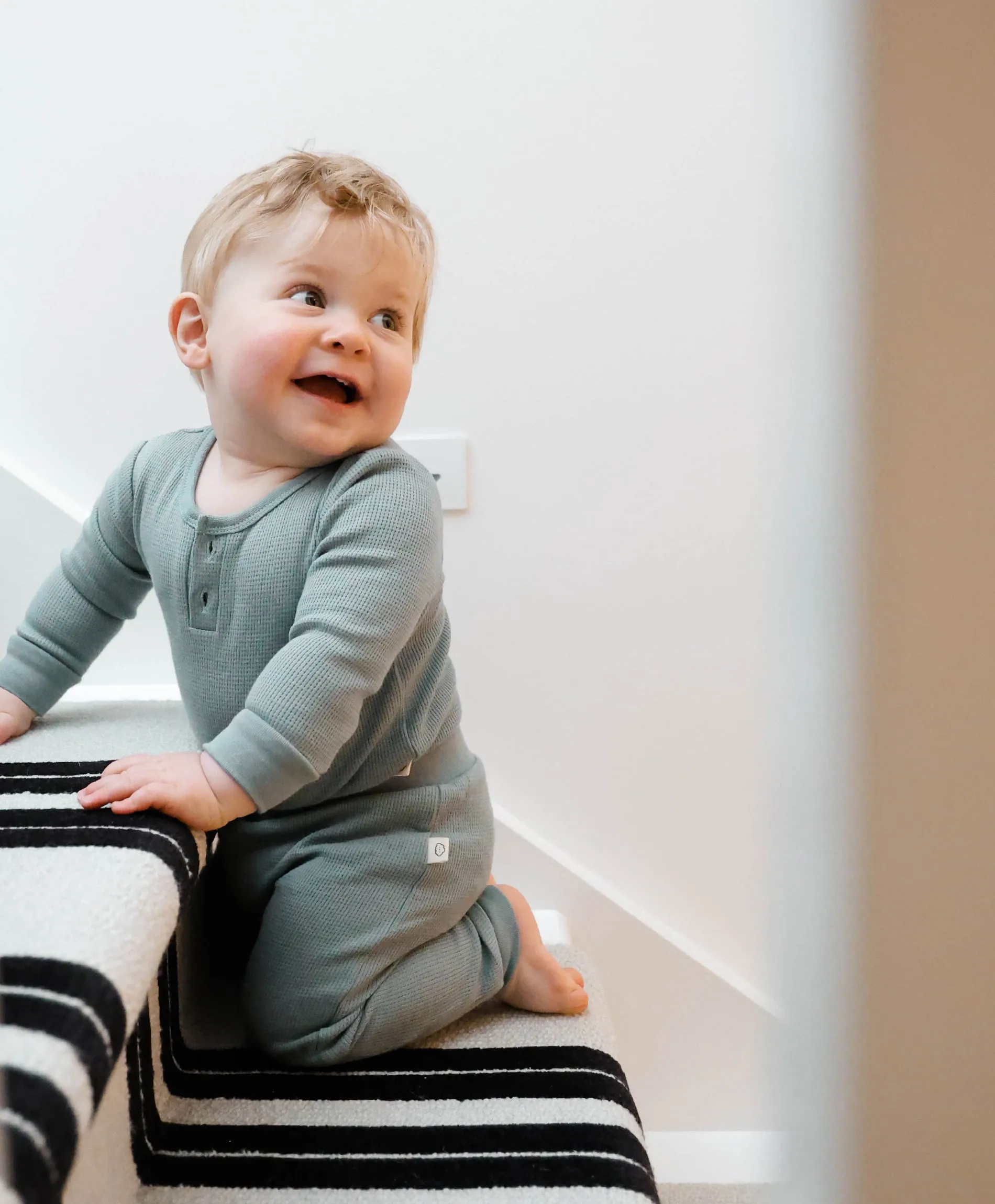 Waffle Long Sleeve Baby Bodysuit - Dusk Blue