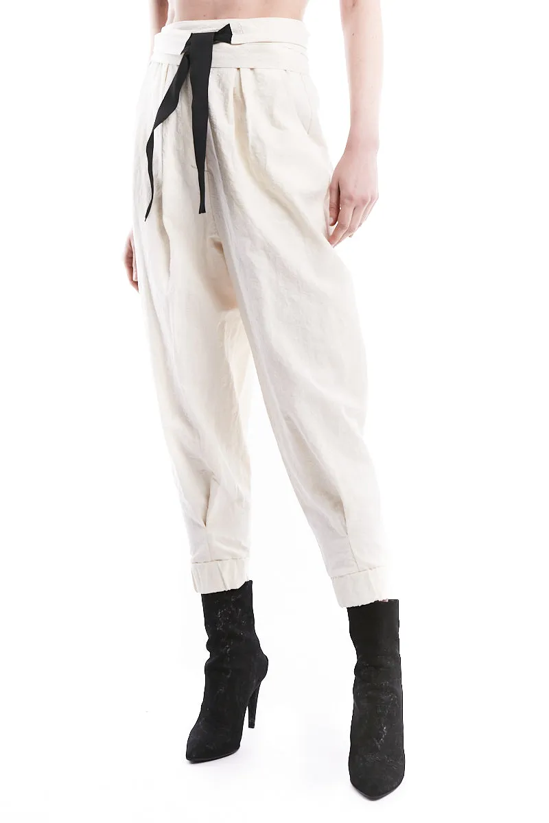 WHITE LINEN HIGH WAIST PANTS