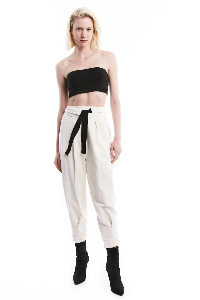 WHITE LINEN HIGH WAIST PANTS