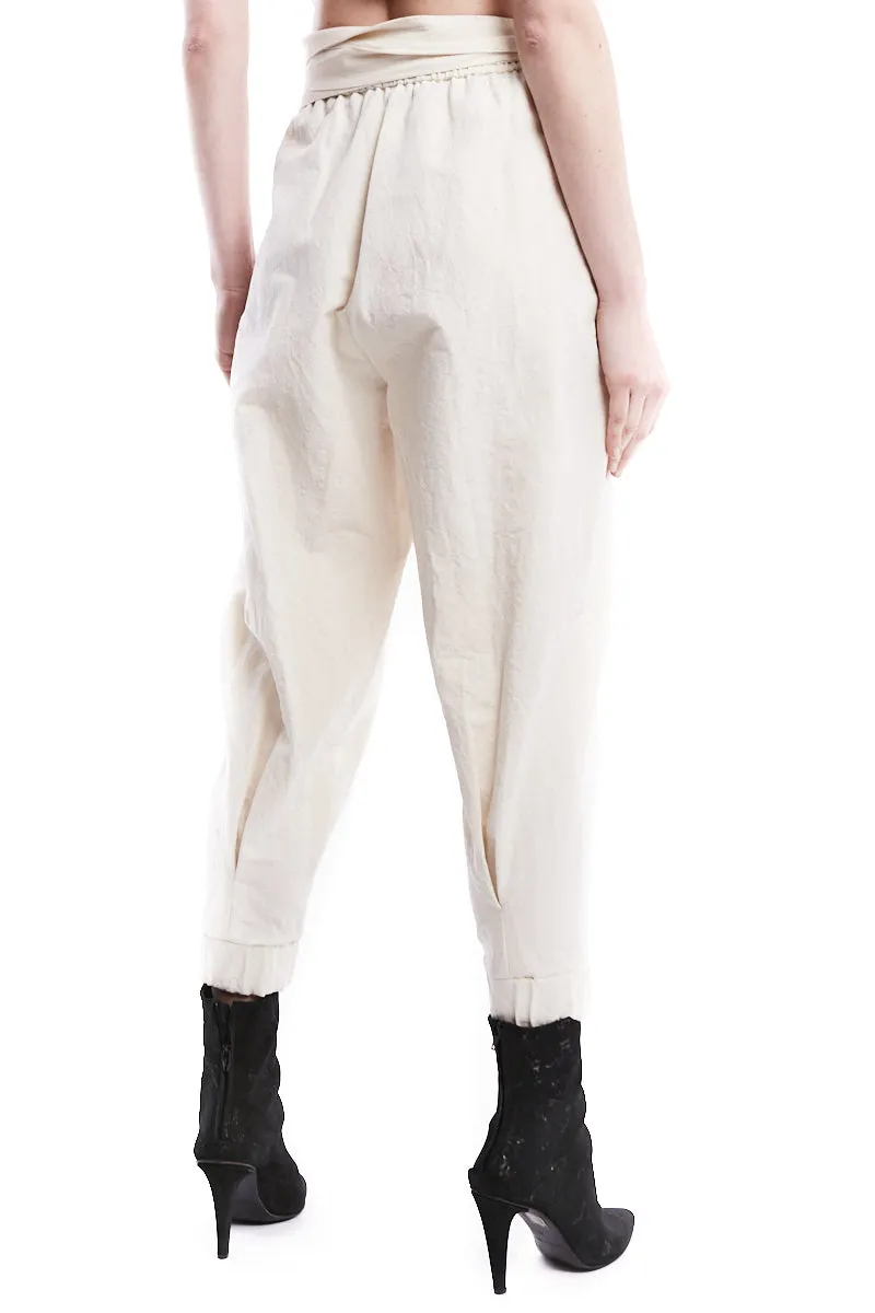 WHITE LINEN HIGH WAIST PANTS