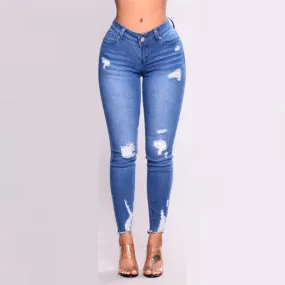 Women High Waist Pencil Jeans Stretch Print Jeans Leggings Skinny Slim Fitness Hole Boyfriend Pant Trousers Pantalon Mujer