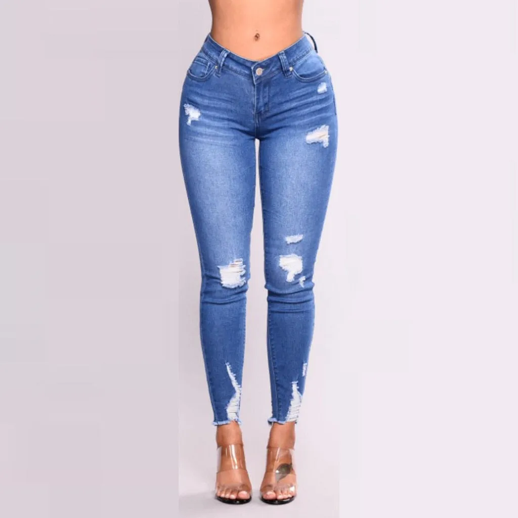 Women High Waist Pencil Jeans Stretch Print Jeans Leggings Skinny Slim Fitness Hole Boyfriend Pant Trousers Pantalon Mujer