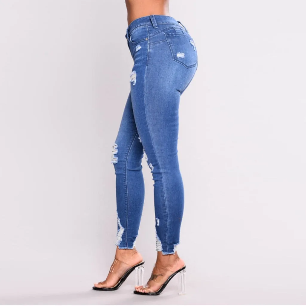 Women High Waist Pencil Jeans Stretch Print Jeans Leggings Skinny Slim Fitness Hole Boyfriend Pant Trousers Pantalon Mujer