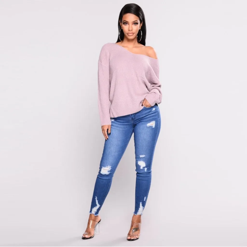 Women High Waist Pencil Jeans Stretch Print Jeans Leggings Skinny Slim Fitness Hole Boyfriend Pant Trousers Pantalon Mujer