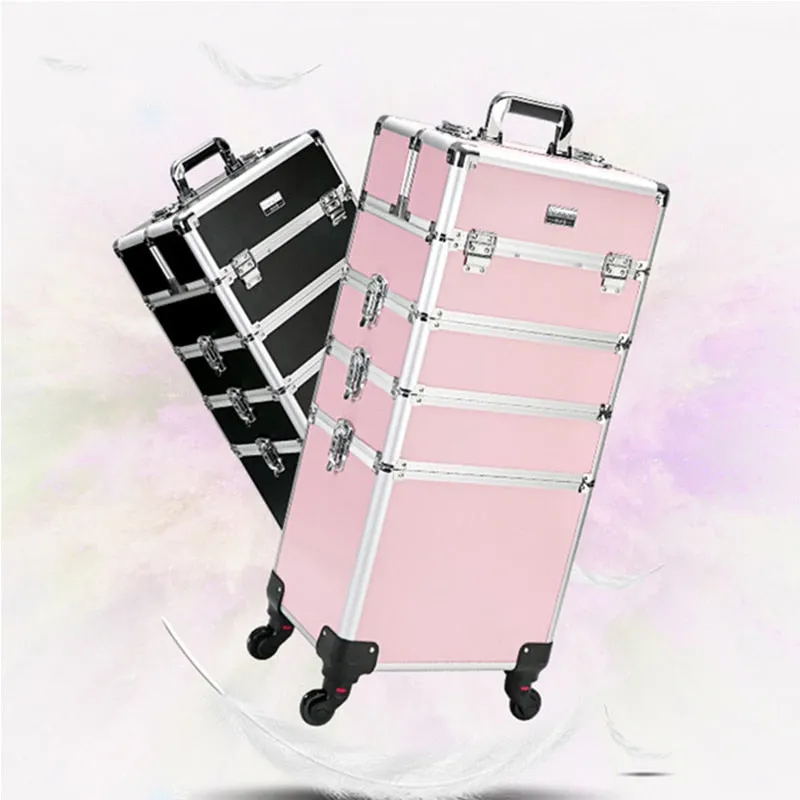 Women Large Capacity Trolley Cosmetic Case Rolling Luggage Bag,Nails Makeup Toolbox,Multi-Layer